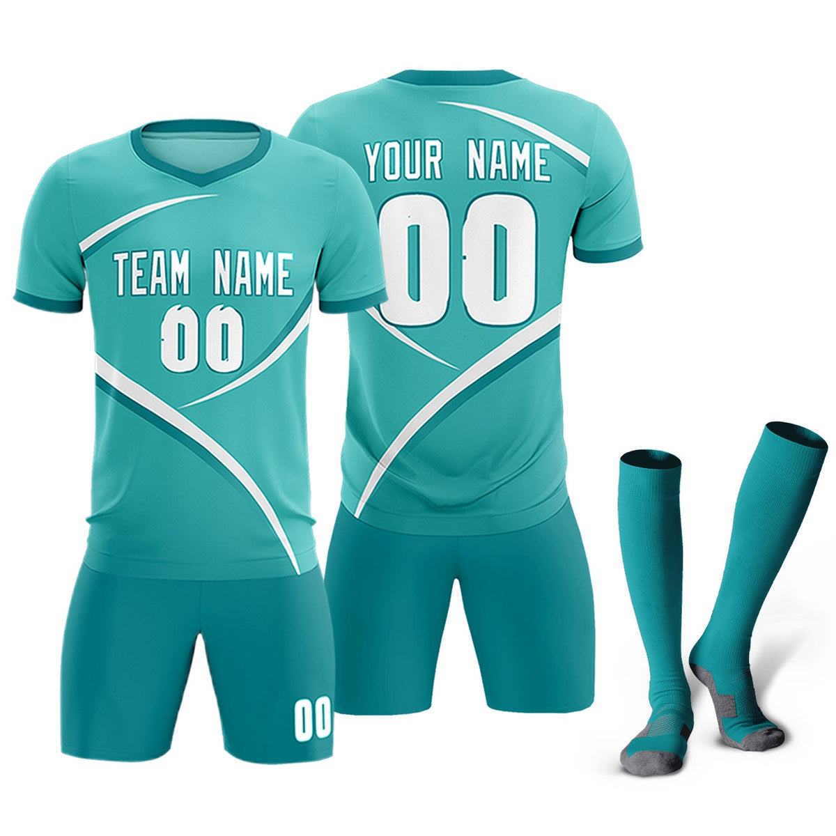 Custom Bright Green Aqua Color Block Training Uniform For Men Soccer Sets Jersey