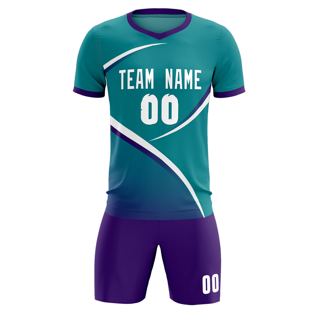 Custom Aqua Purple Color Block Training Uniform For Men Soccer Sets Jersey