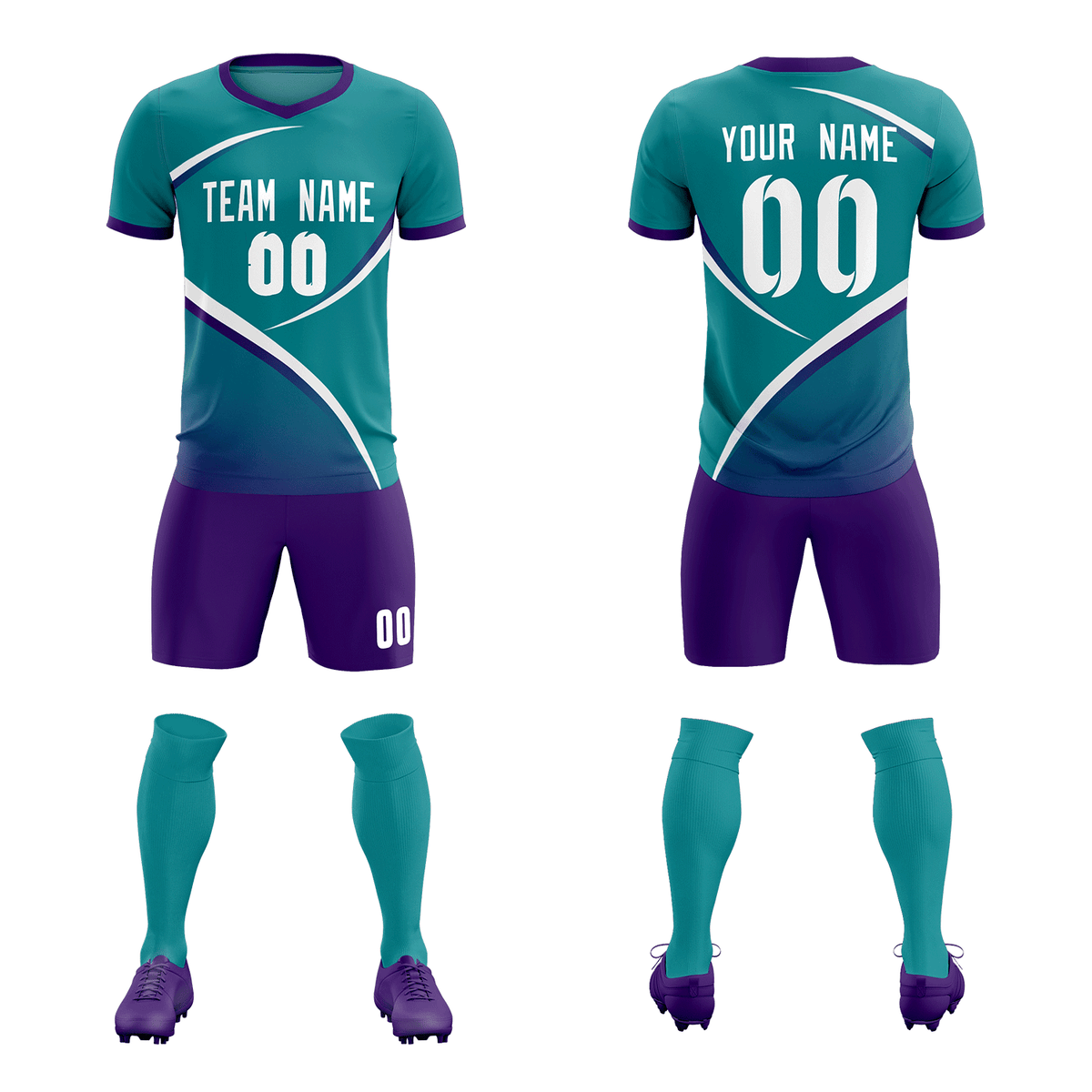 Custom Aqua Purple Color Block Training Uniform For Men Soccer Sets Jersey