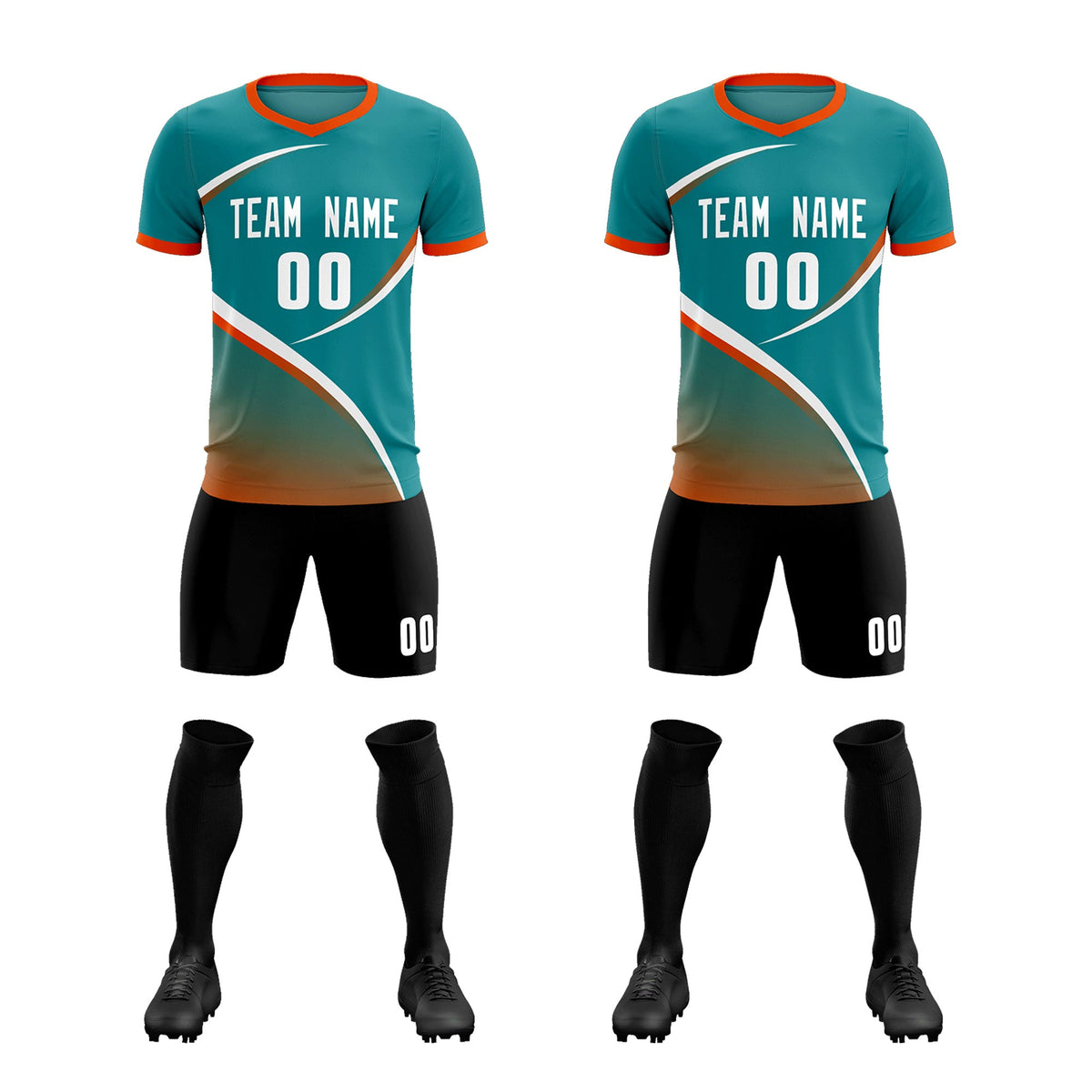 Custom Aqua Orange Color Block Training Uniform For Men Soccer Sets Jersey