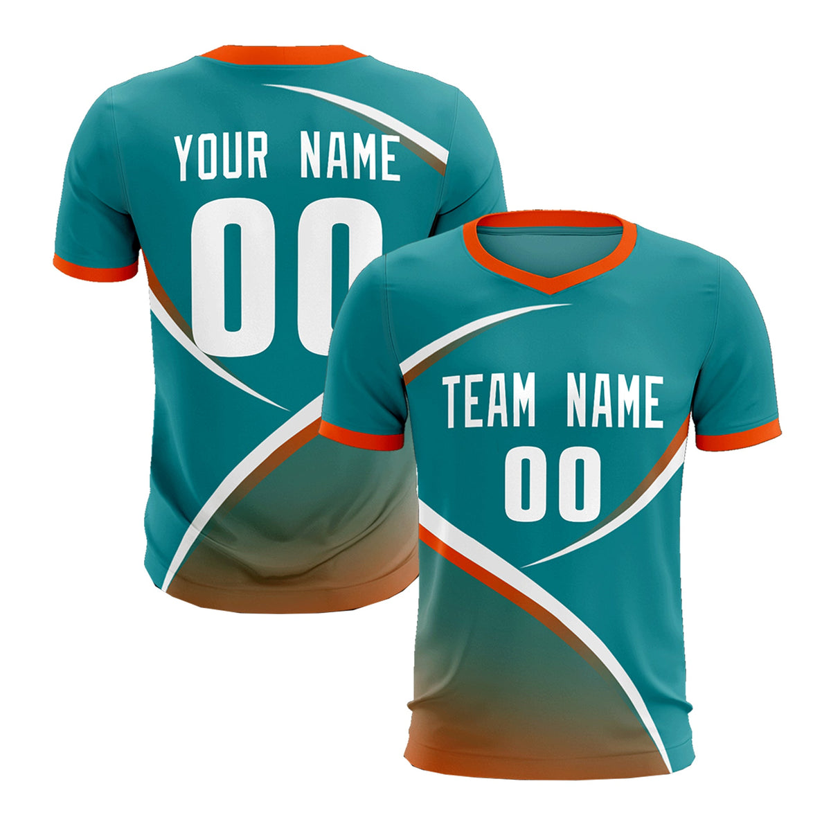 Custom Aqua Orange Color Block Training Uniform For Men Soccer Sets Jersey