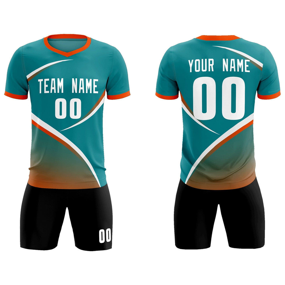 Custom Aqua Orange Color Block Training Uniform For Men Soccer Sets Jersey