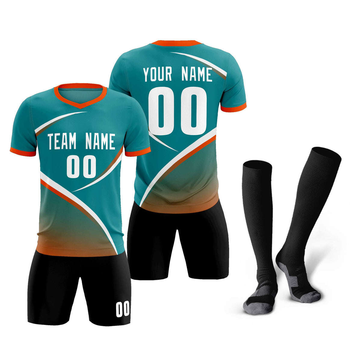 Custom Aqua Orange Color Block Training Uniform For Men Soccer Sets Jersey