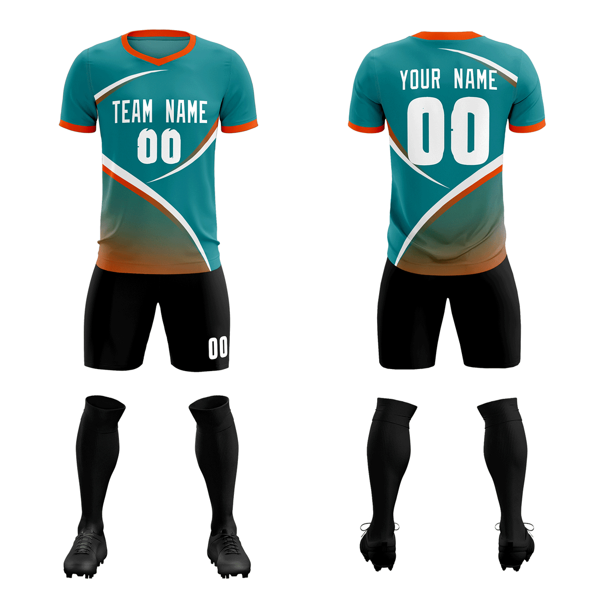 Custom Aqua Orange Color Block Training Uniform For Men Soccer Sets Jersey