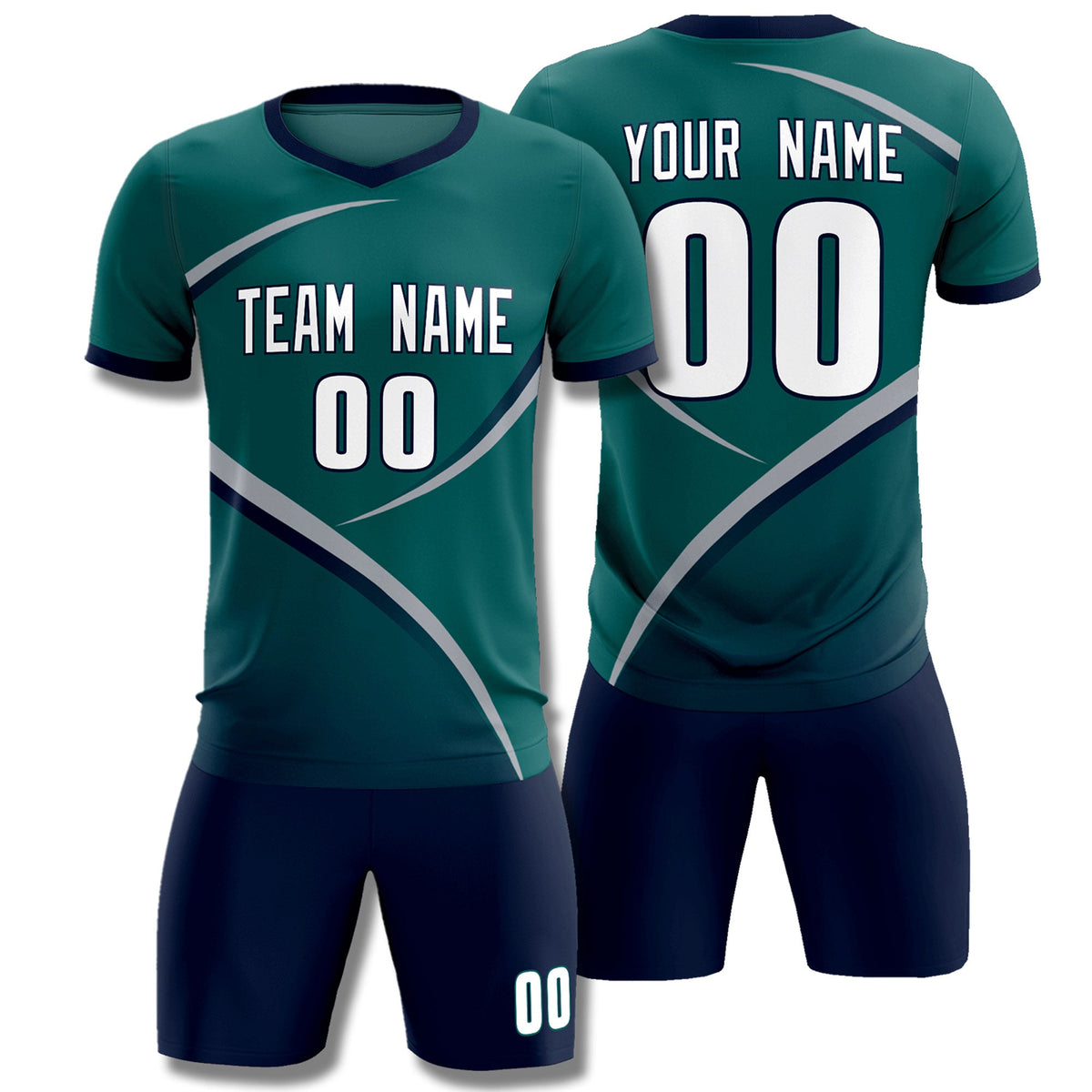 Custom Aqua Navy Color Block Training Uniform For Men Soccer Sets Jersey