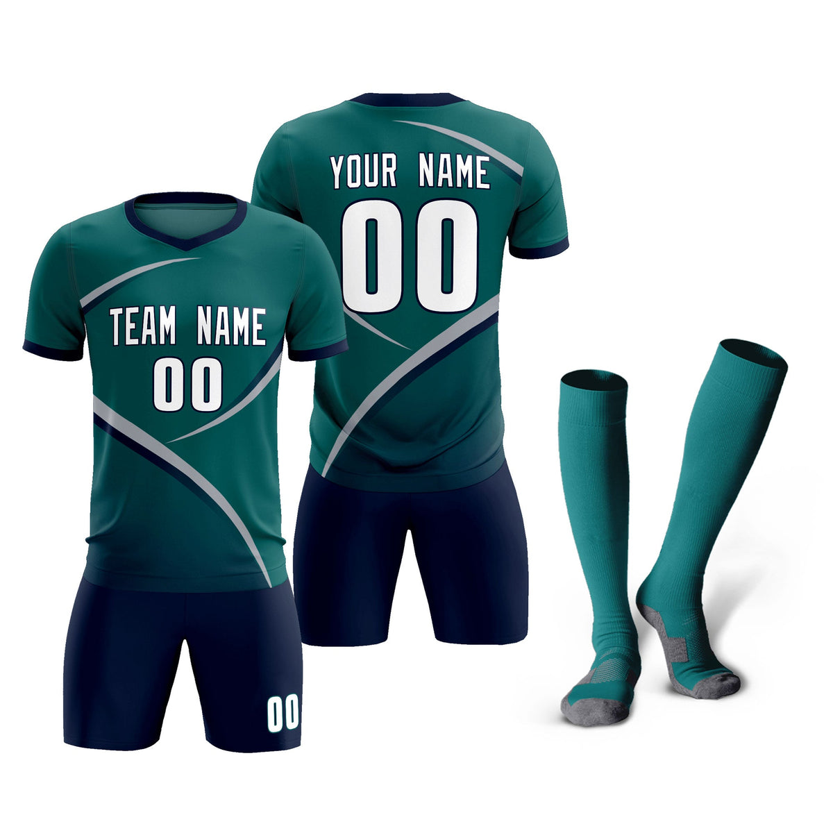 Custom Aqua Navy Color Block Training Uniform For Men Soccer Sets Jersey