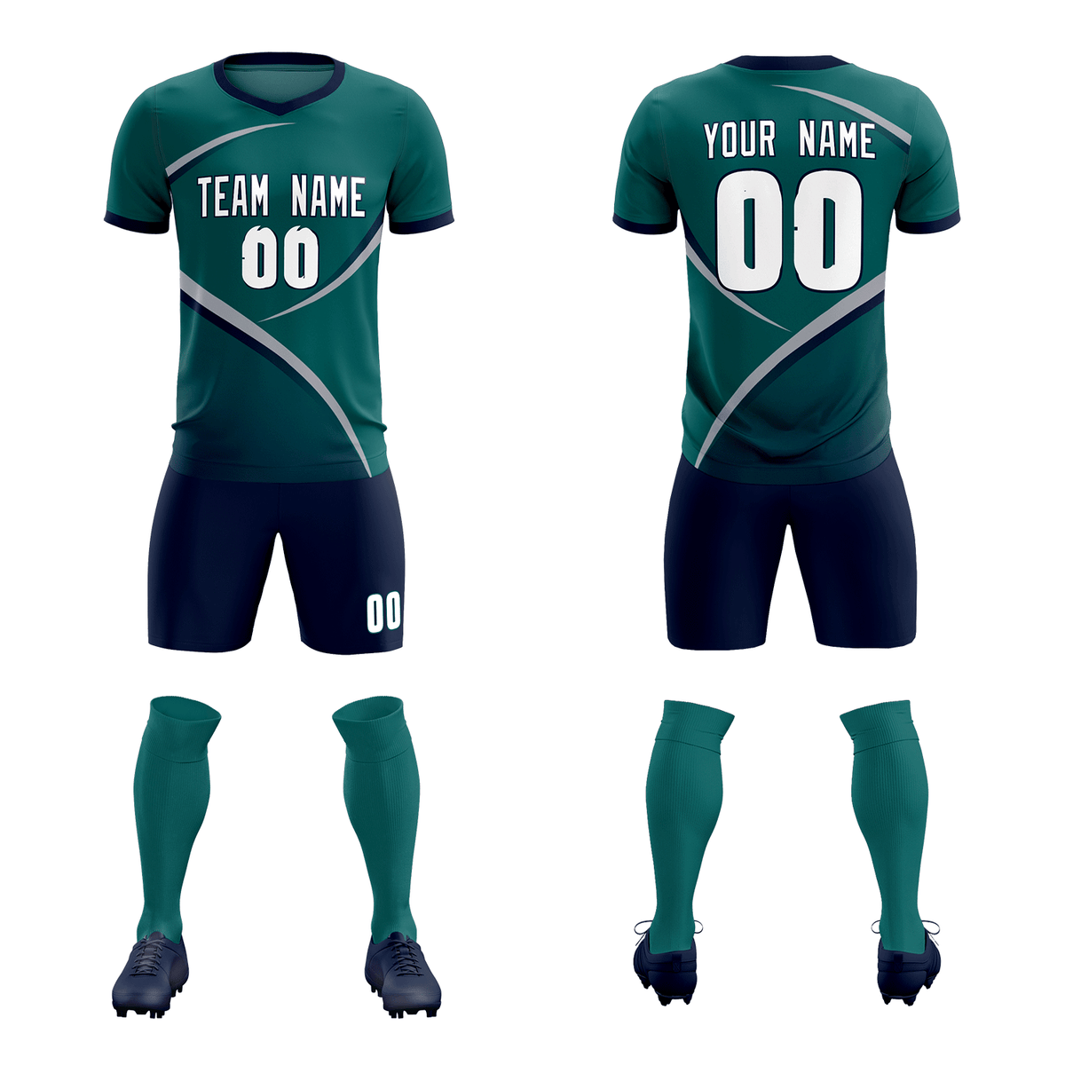 Custom Aqua Navy Color Block Training Uniform For Men Soccer Sets Jersey
