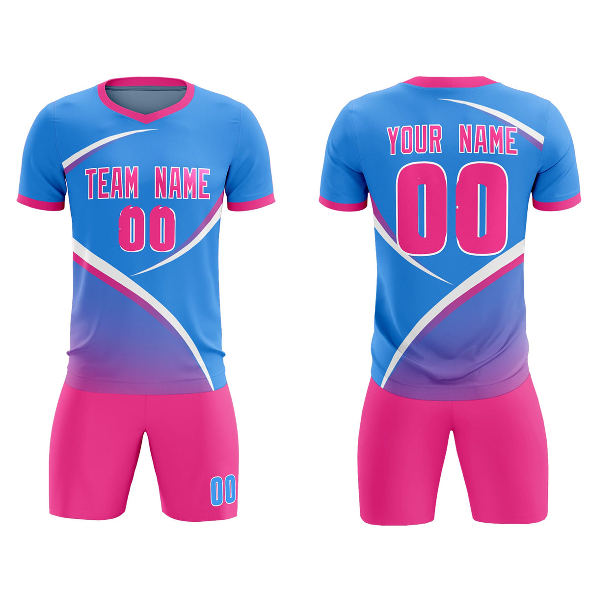 Custom Powder Blue Pink Color Block Training Uniform For Men Soccer Sets Jersey