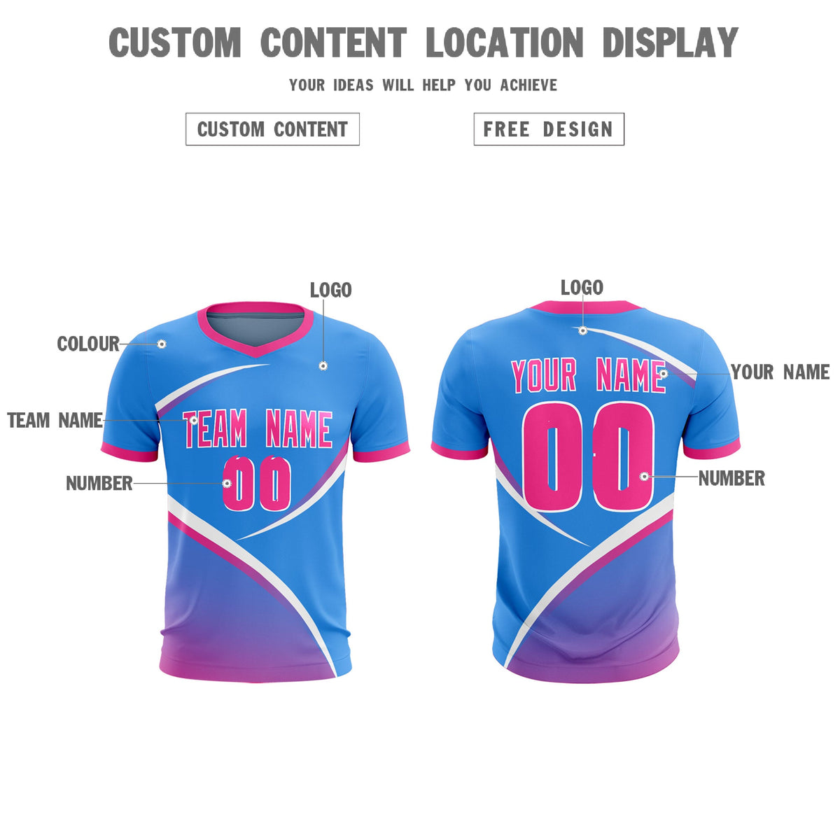Custom Powder Blue Pink Color Block Training Uniform For Men Soccer Sets Jersey