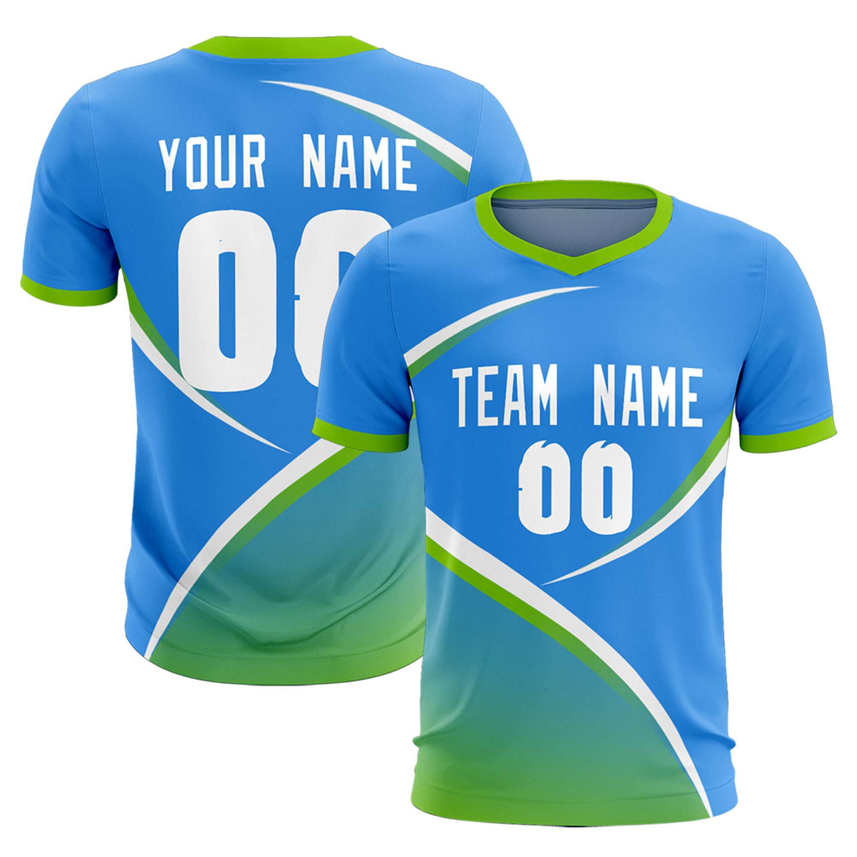 Custom Powder Blue Neon Green Color Block Training Uniform For Men Soccer Sets Jersey