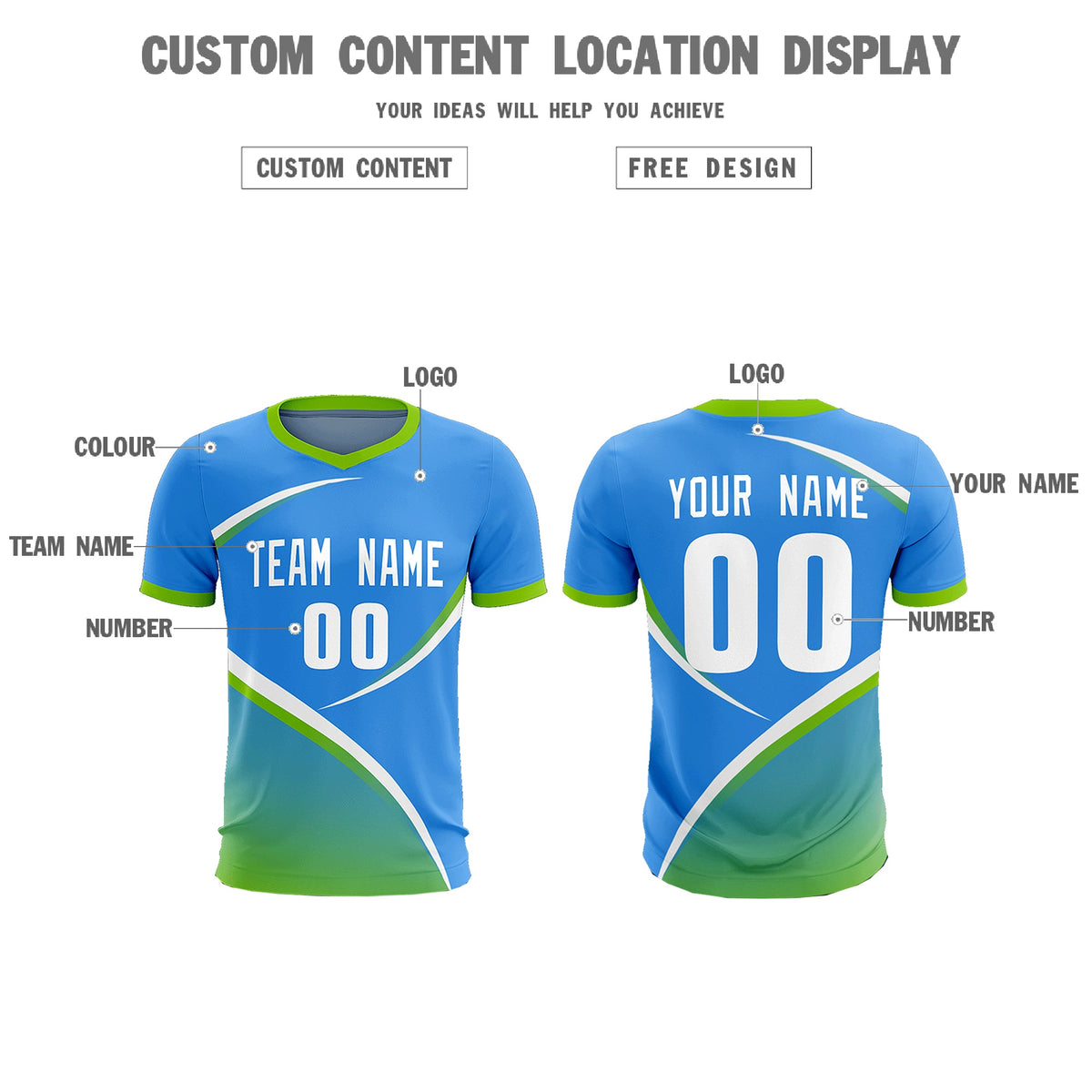 Custom Powder Blue Neon Green Color Block Training Uniform For Men Soccer Sets Jersey