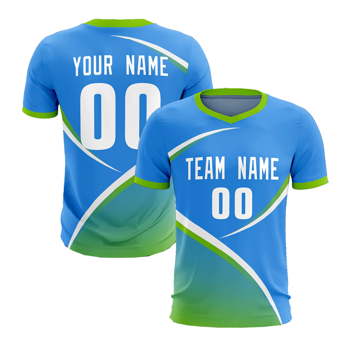 Custom Powder Blue Neon Green Color Block Training Uniform For Men Soccer Sets Jersey