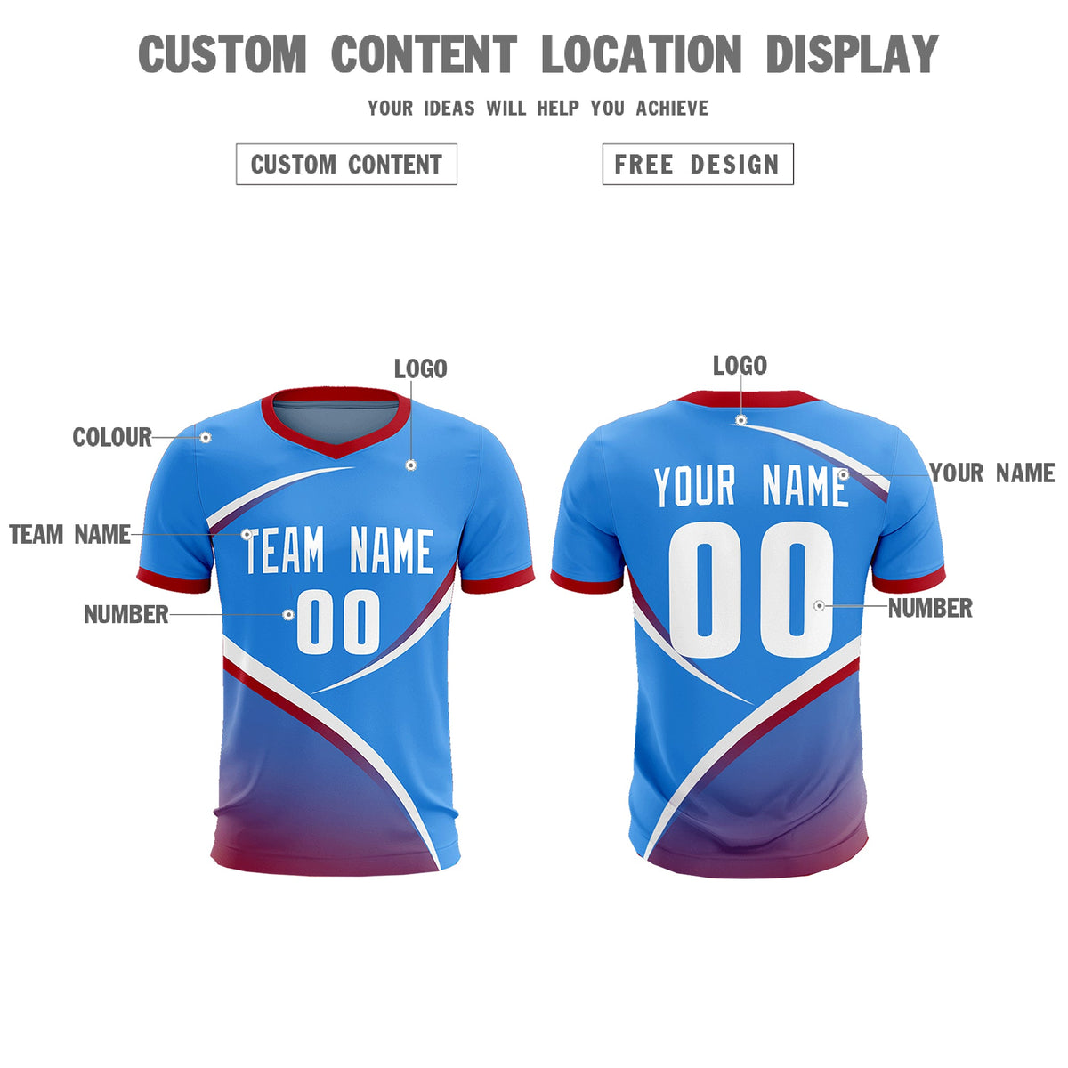 Custom Powder Blue Red Color Block Training Uniform For Men Soccer Sets Jersey