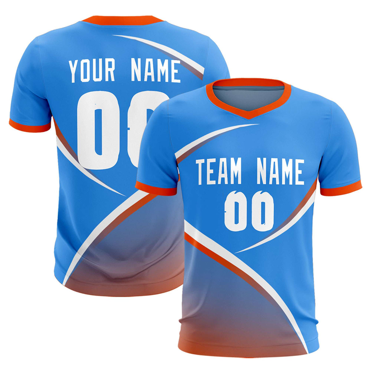 Custom Powder Blue Orange Color Block Training Uniform For Men Soccer Sets Jersey