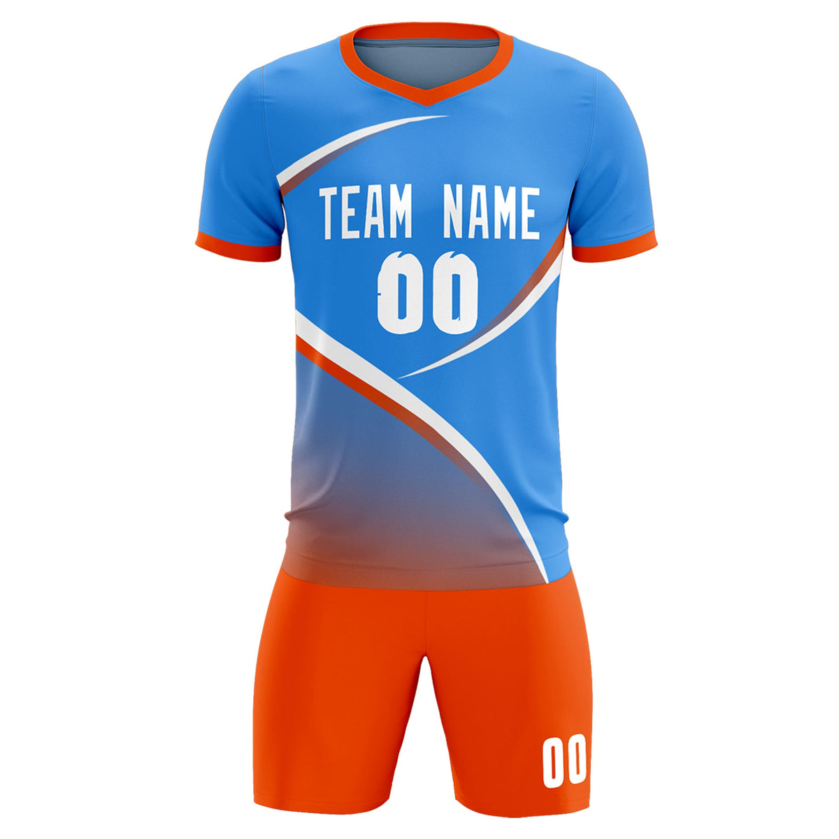 Custom Powder Blue Orange Color Block Training Uniform For Men Soccer Sets Jersey
