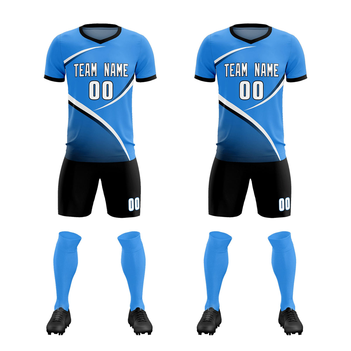 Custom Powder Blue Navy Color Block Training Uniform For Men Soccer Sets Jersey