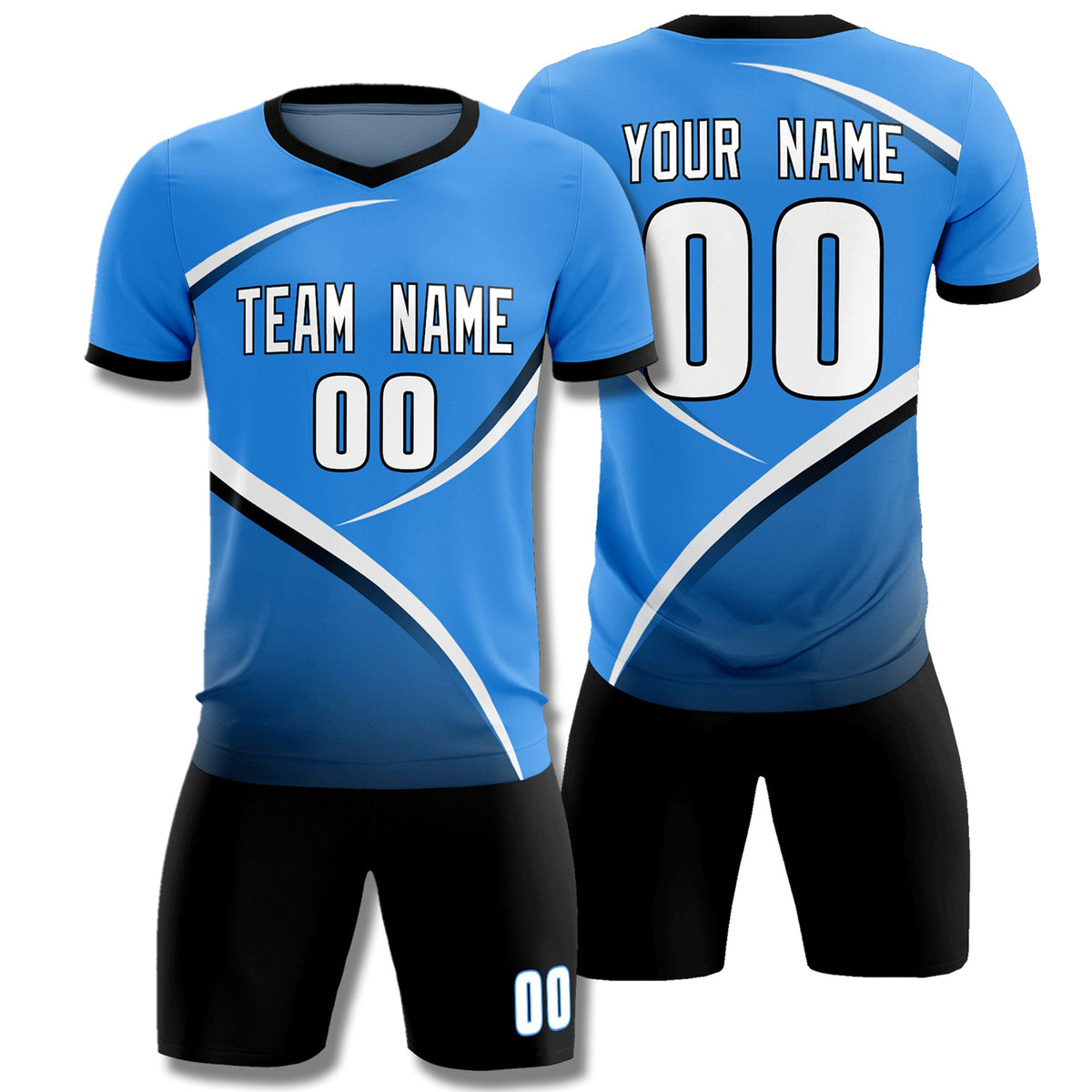 Custom Powder Blue Navy Color Block Training Uniform For Men Soccer Sets Jersey