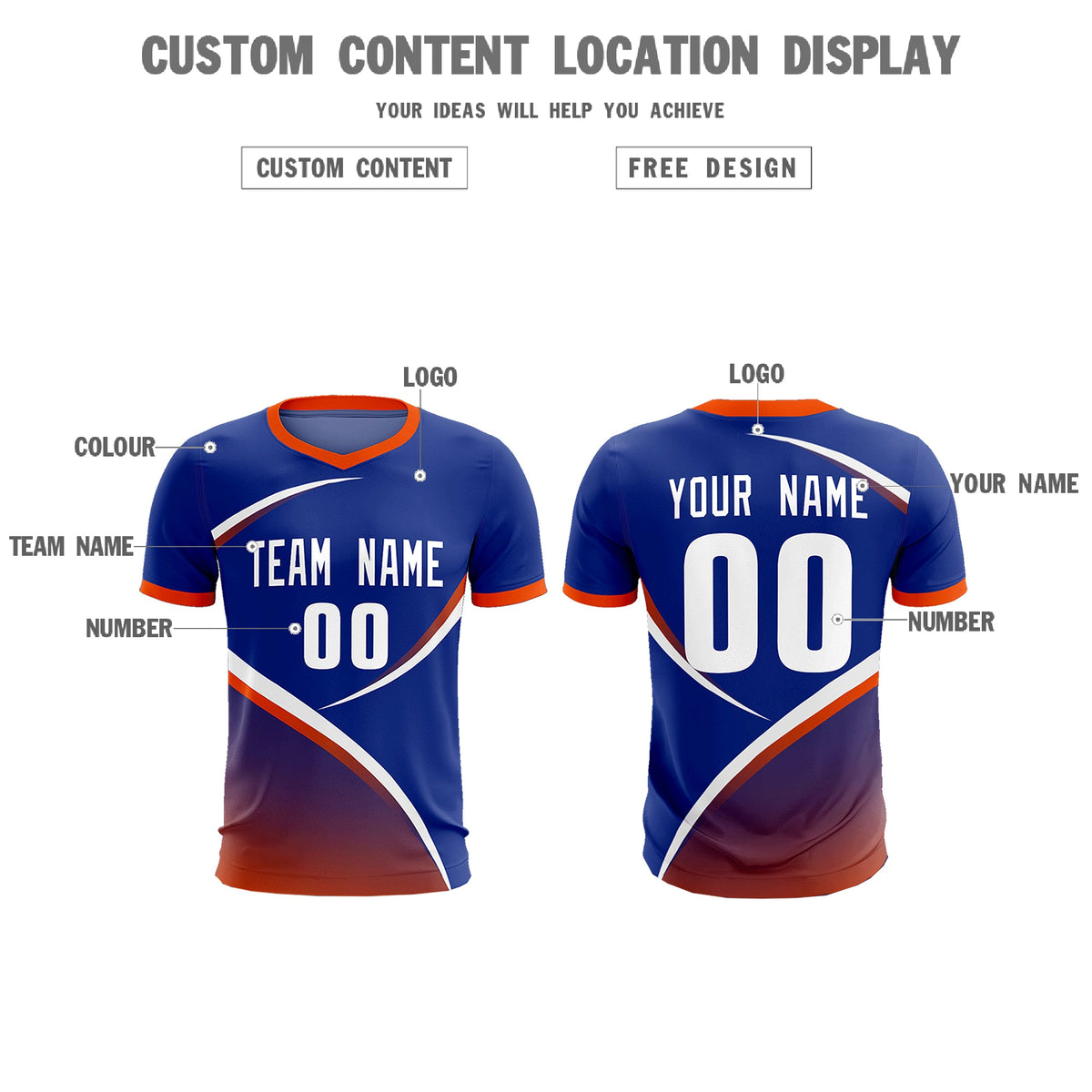 Custom Royal Orange Color Block Training Uniform For Men Soccer Sets Jersey