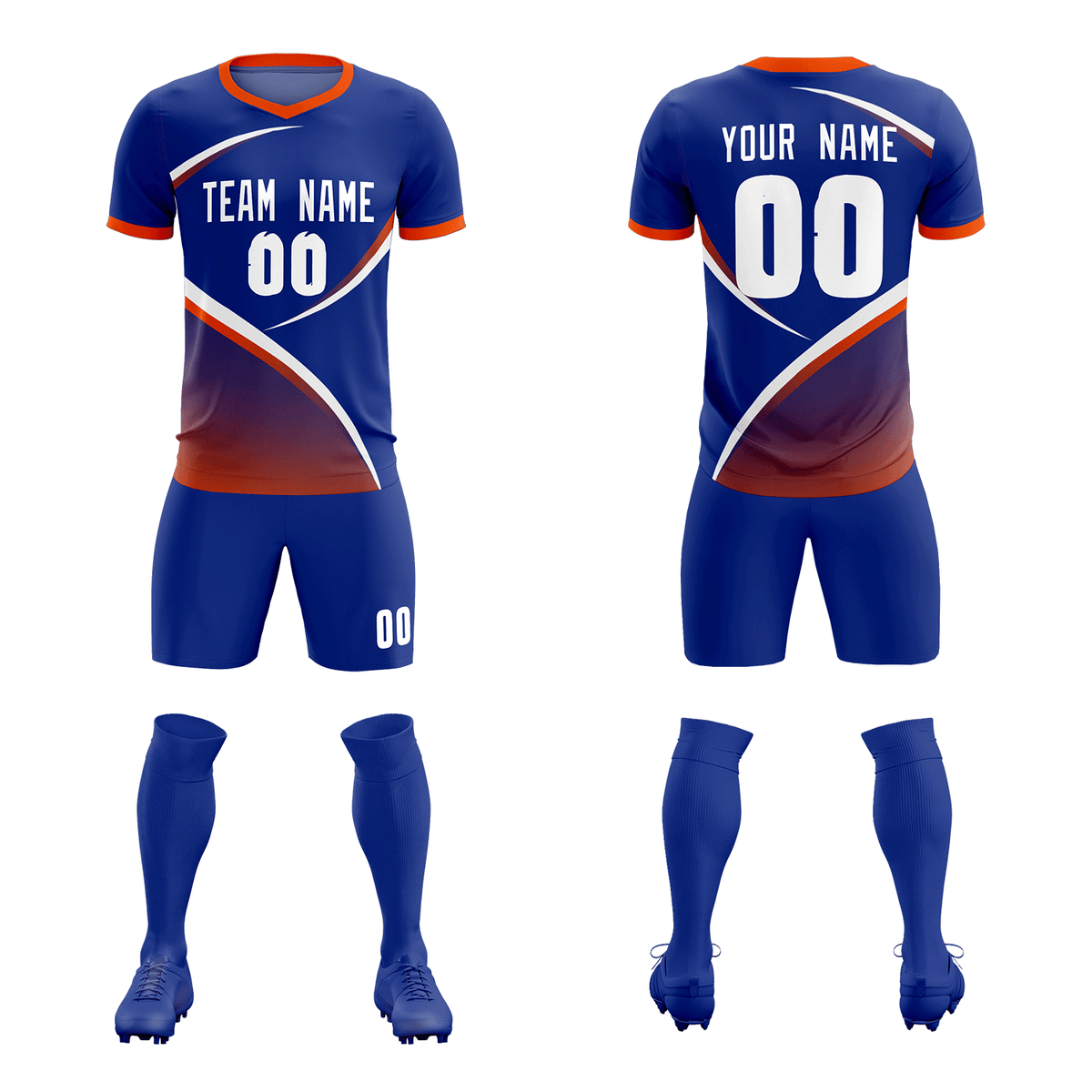 Custom Royal Orange Color Block Training Uniform For Men Soccer Sets Jersey