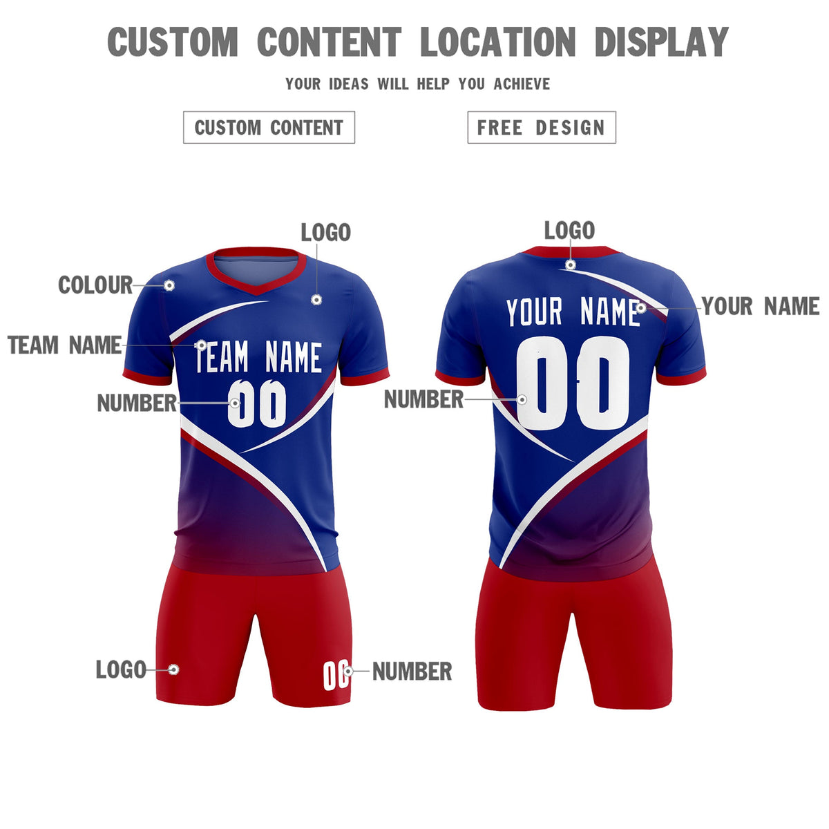 Custom Royal Red Color Block Training Uniform For Men Soccer Sets Jersey