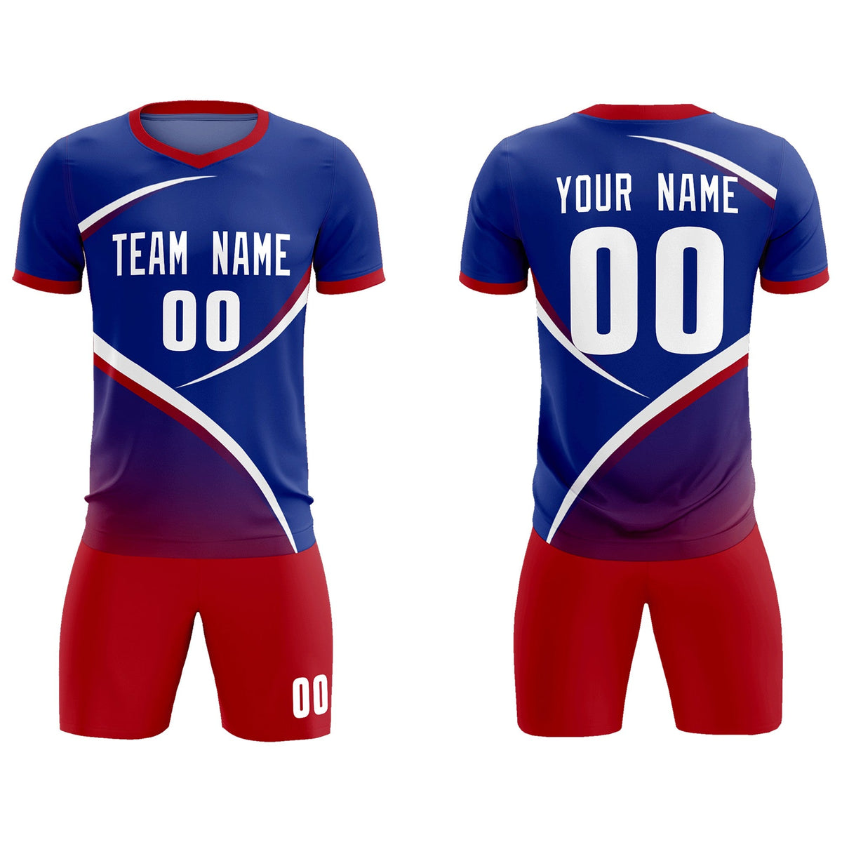 Custom Royal Red Color Block Training Uniform For Men Soccer Sets Jersey