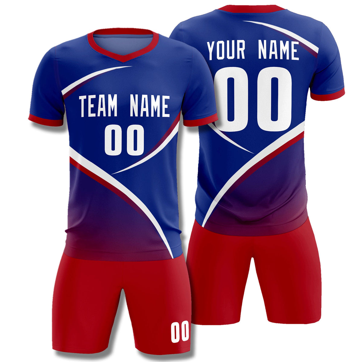 Custom Royal Red Color Block Training Uniform For Men Soccer Sets Jersey