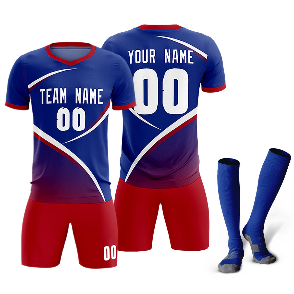 Custom Royal Red Color Block Training Uniform For Men Soccer Sets Jersey