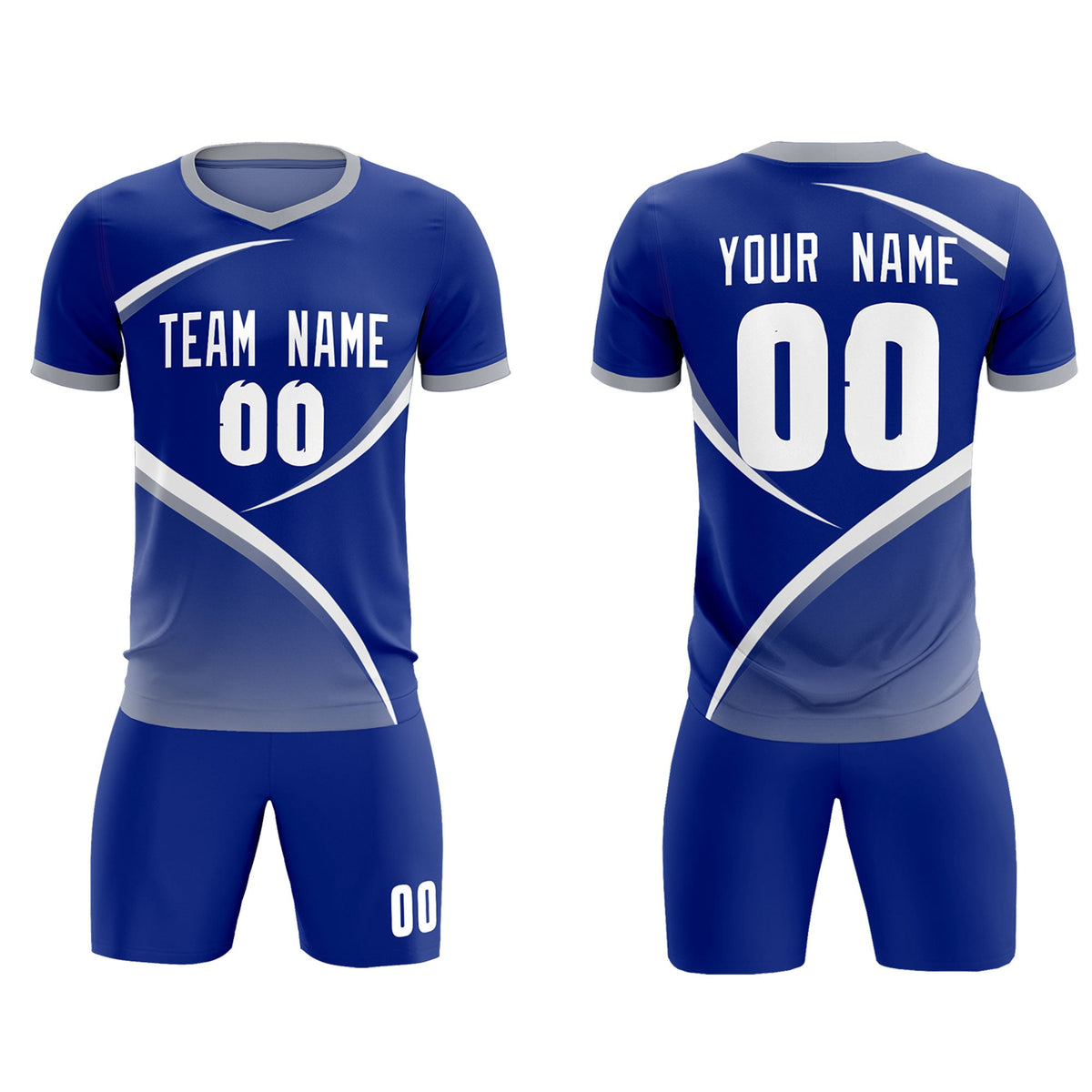 Custom Royal Gray Color Block Training Uniform For Men Soccer Sets Jersey