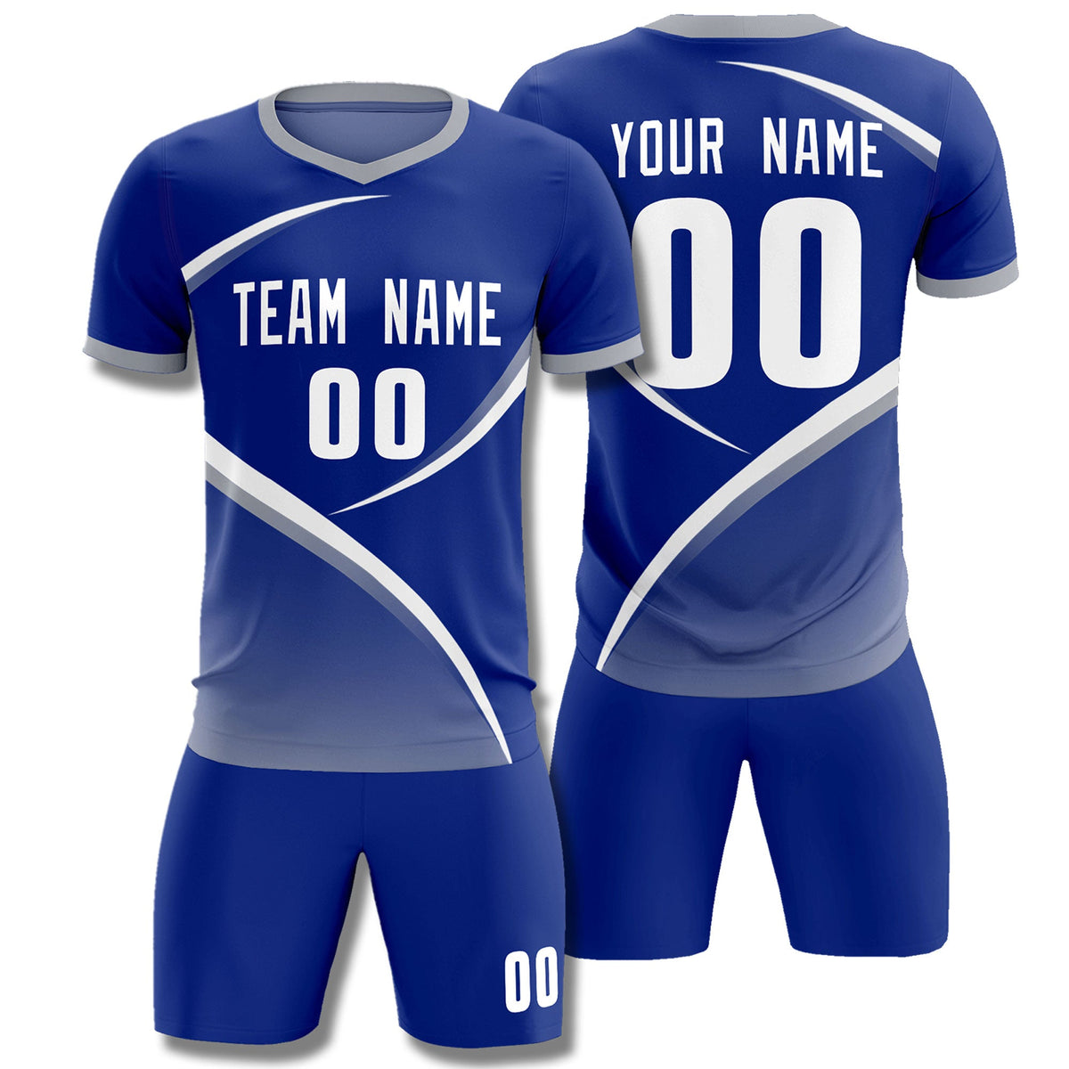 Custom Royal Gray Color Block Training Uniform For Men Soccer Sets Jersey