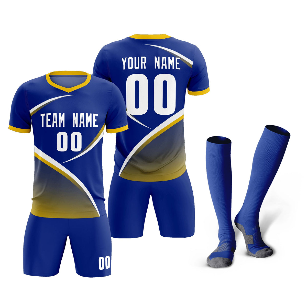 Custom Royal Gold Color Block Training Uniform For Men Soccer Sets Jersey