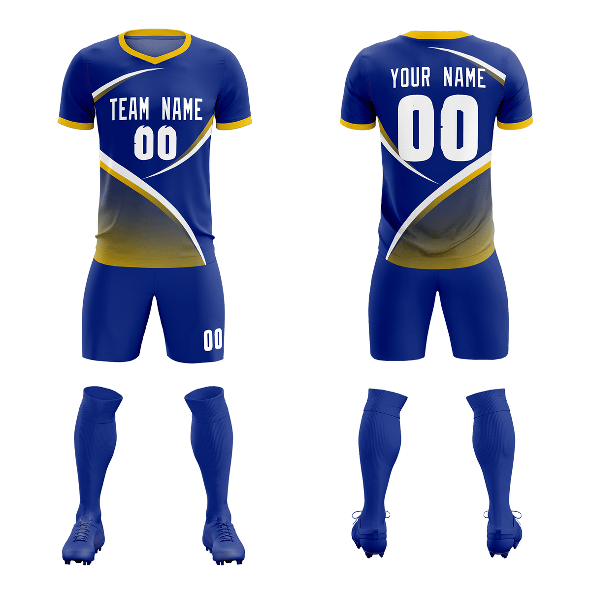 Custom Royal Gold Color Block Training Uniform For Men Soccer Sets Jersey