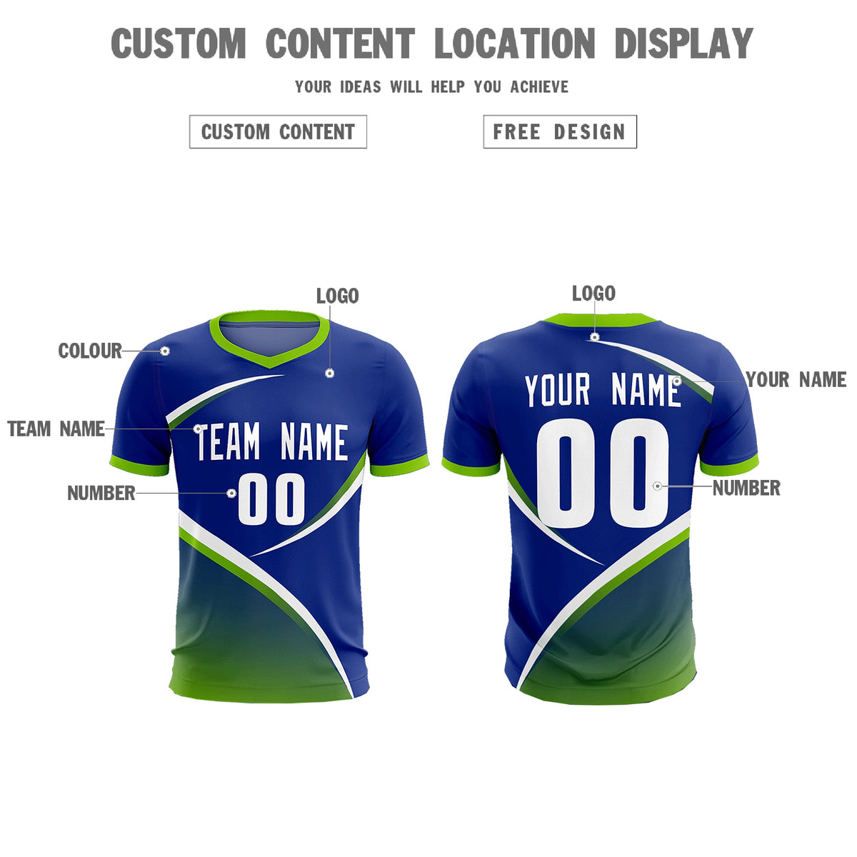Custom Royal Neon Green Color Block Training Uniform For Men Soccer Sets Jersey