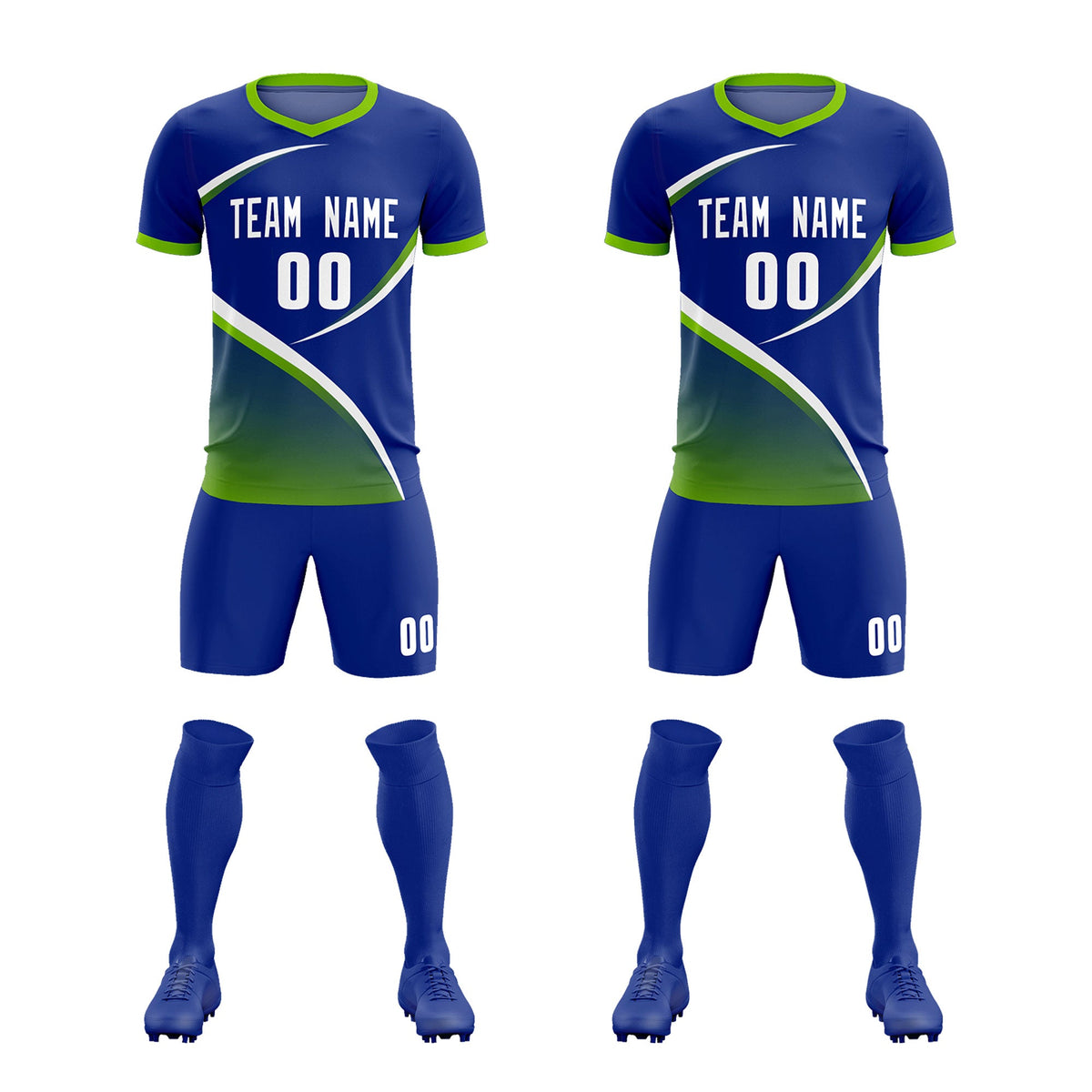 Custom Royal Neon Green Color Block Training Uniform For Men Soccer Sets Jersey