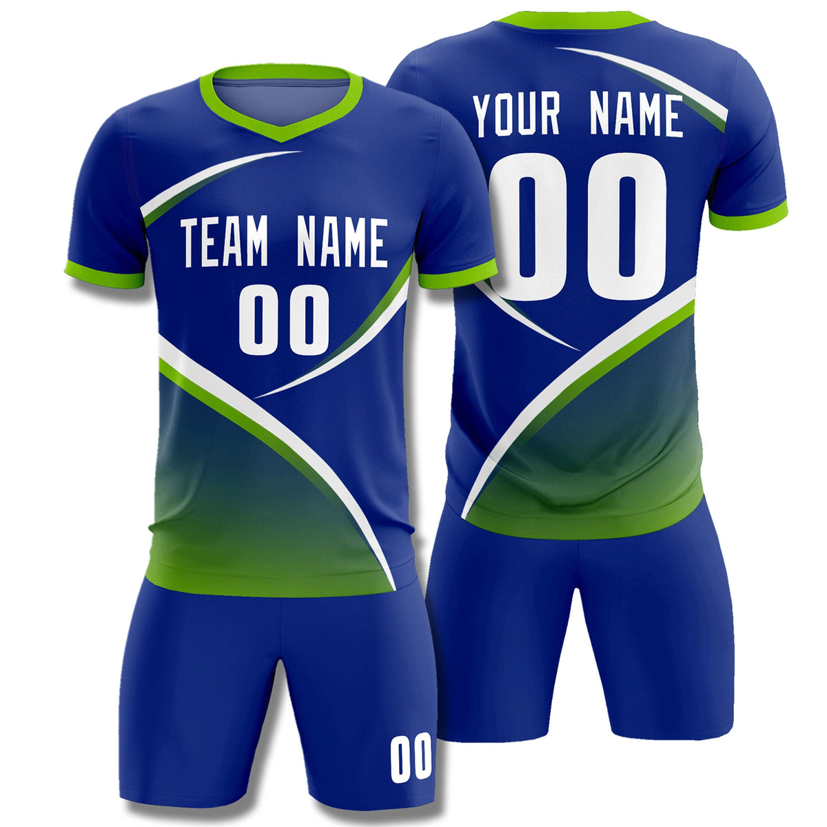 Custom Royal Neon Green Color Block Training Uniform For Men Soccer Sets Jersey