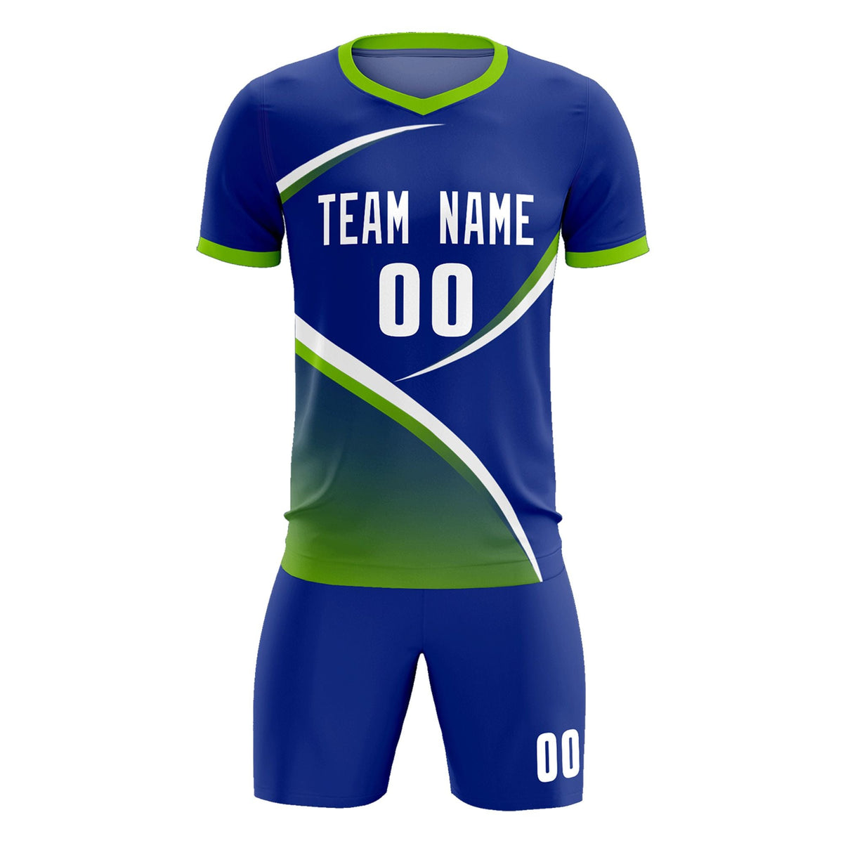 Custom Royal Neon Green Color Block Training Uniform For Men Soccer Sets Jersey