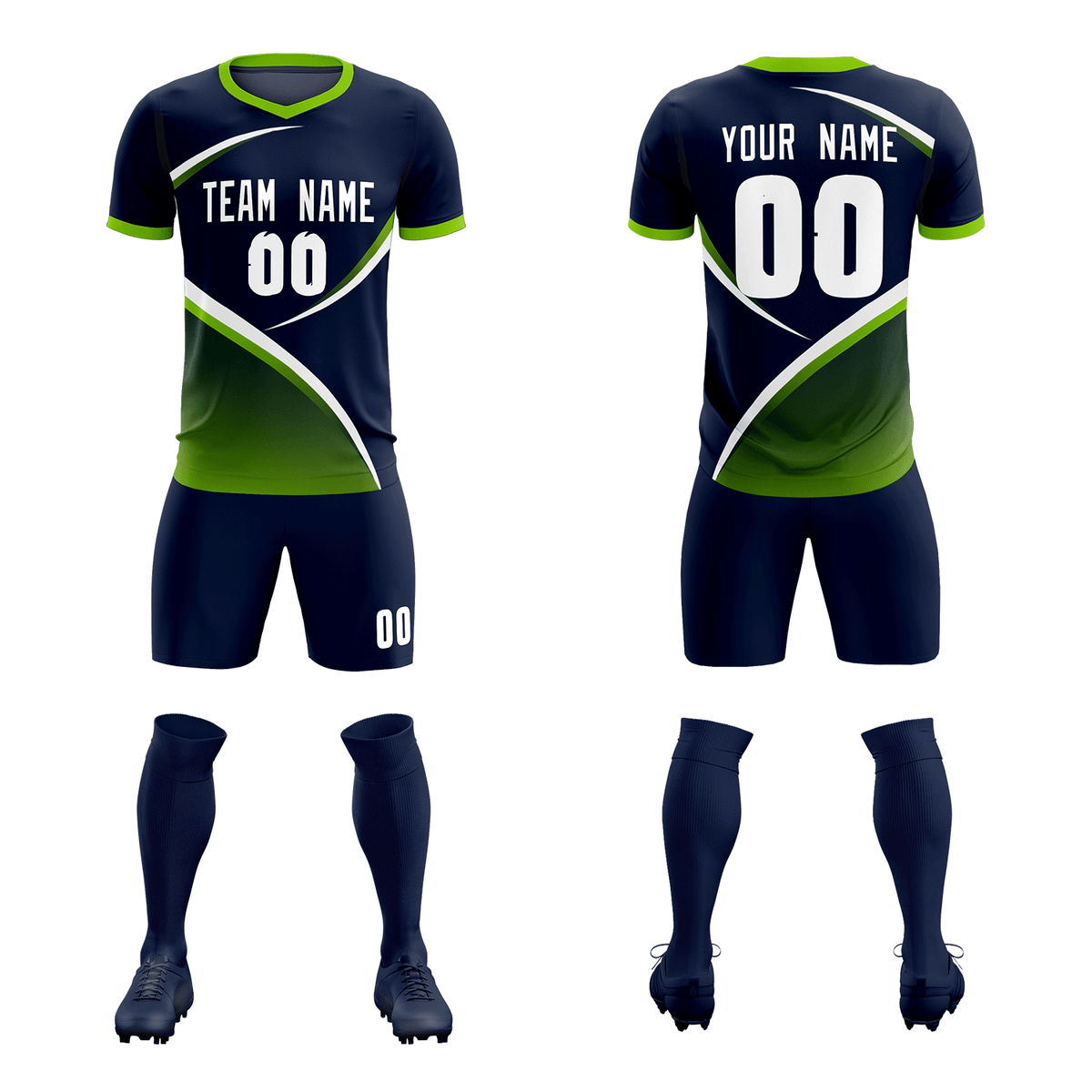 Custom Navy Neon Green Color Block Training Uniform For Men Soccer Sets Jersey
