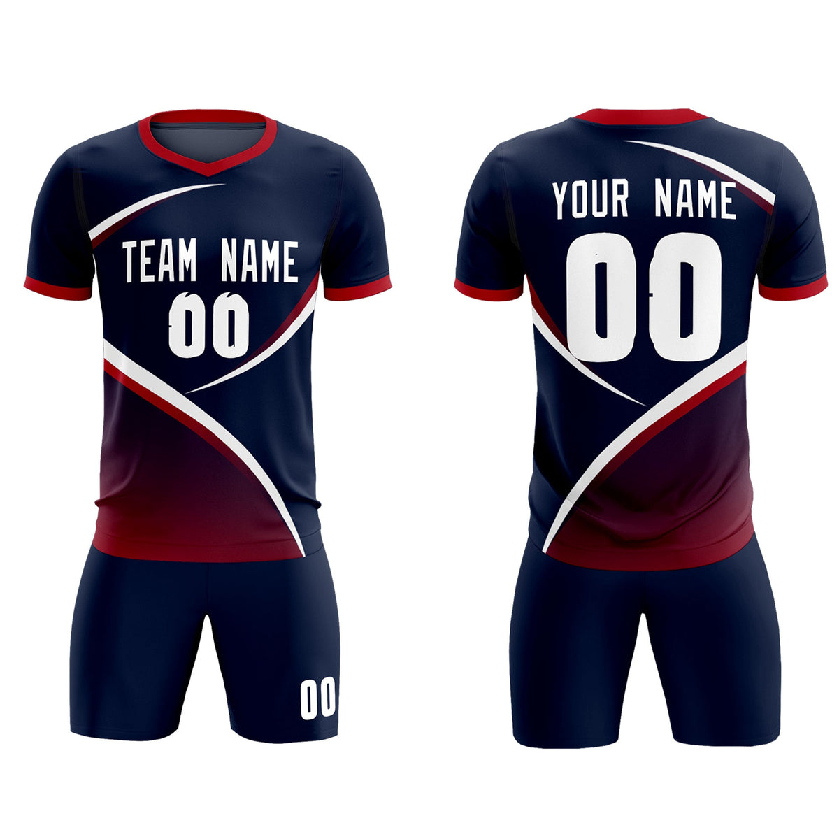 Custom Navy Red Color Block Training Uniform For Men Soccer Sets Jersey