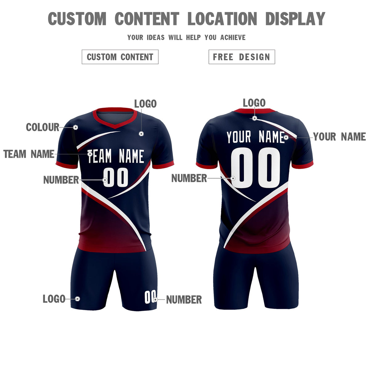 Custom Navy Red Color Block Training Uniform For Men Soccer Sets Jersey