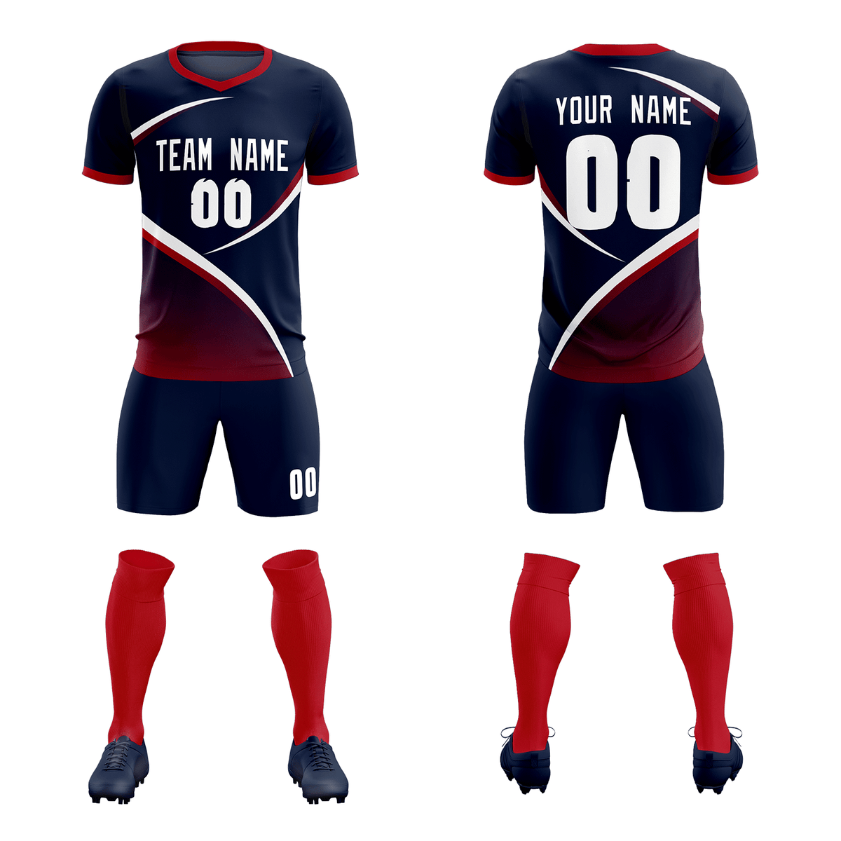 Custom Navy Red Color Block Training Uniform For Men Soccer Sets Jersey