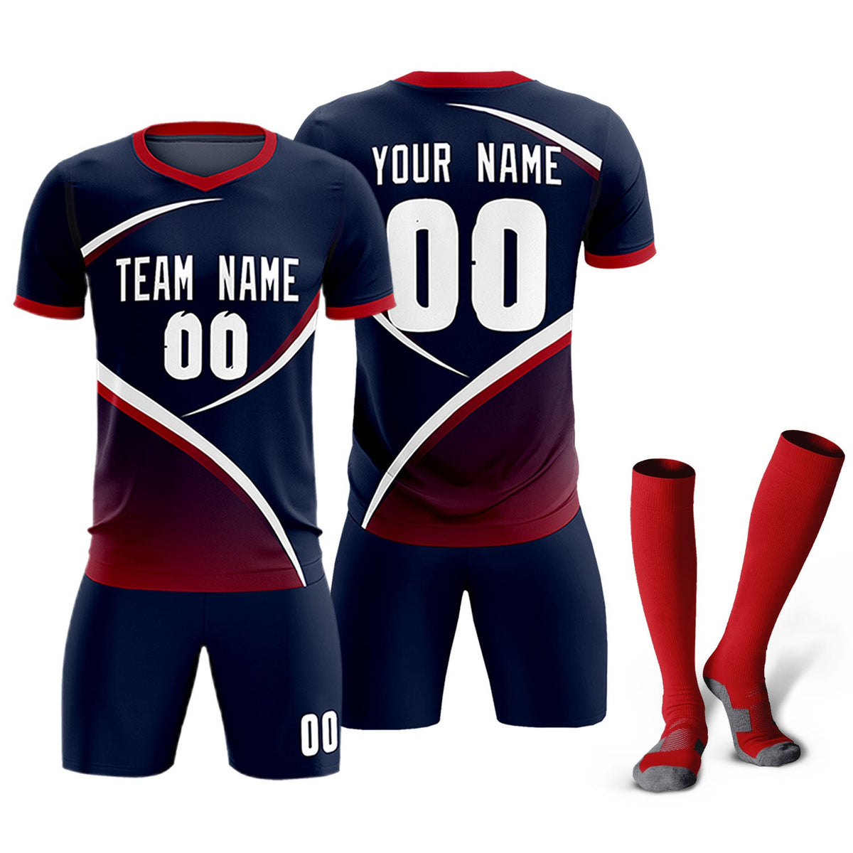 Custom Navy Red Color Block Training Uniform For Men Soccer Sets Jersey