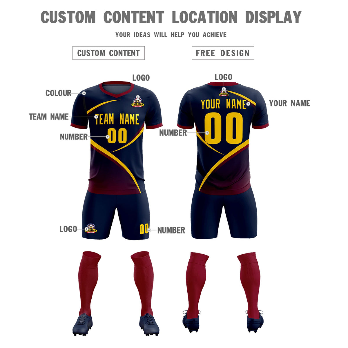 Custom Navy Navy Color Block Training Uniform For Men Soccer Sets Jersey