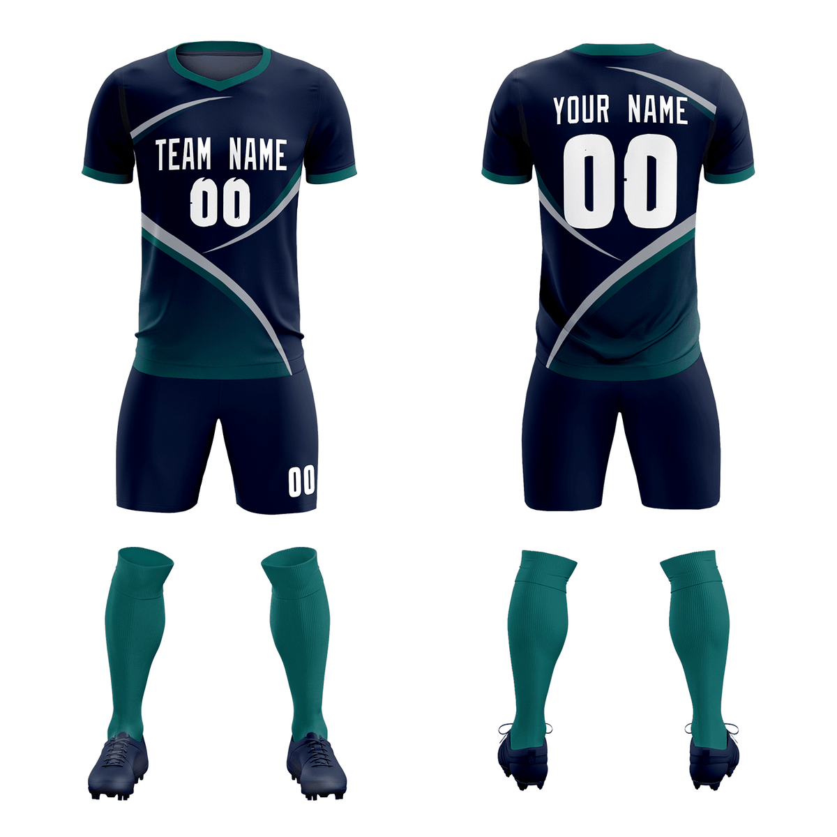 Custom Navy Aqua Color Block Training Uniform For Men Soccer Sets Jersey