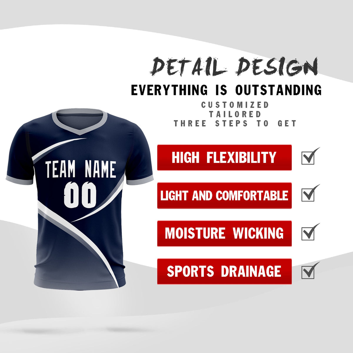 Custom Navy Gray Color Block Training Uniform For Men Soccer Sets Jersey