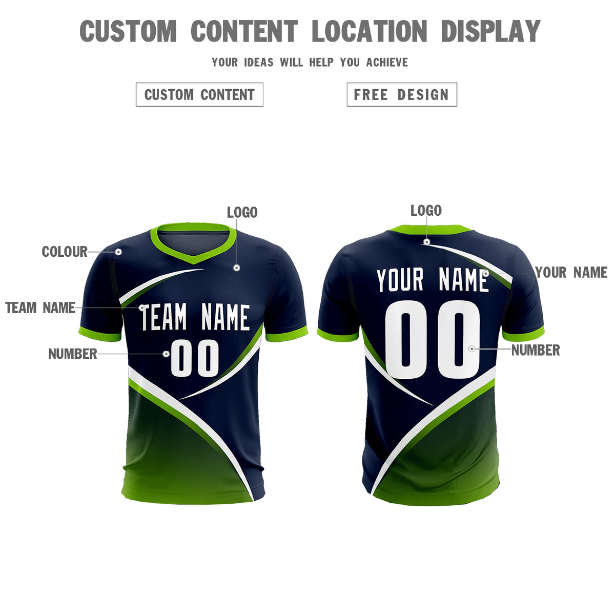 Custom Navy Neon Green Color Block Training Uniform For Men Soccer Sets Jersey