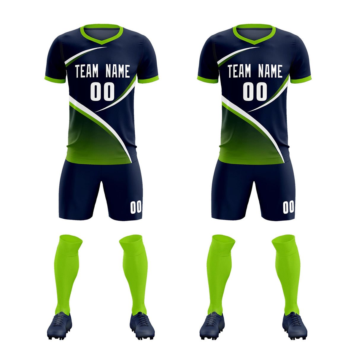 Custom Navy Neon Green Color Block Training Uniform For Men Soccer Sets Jersey