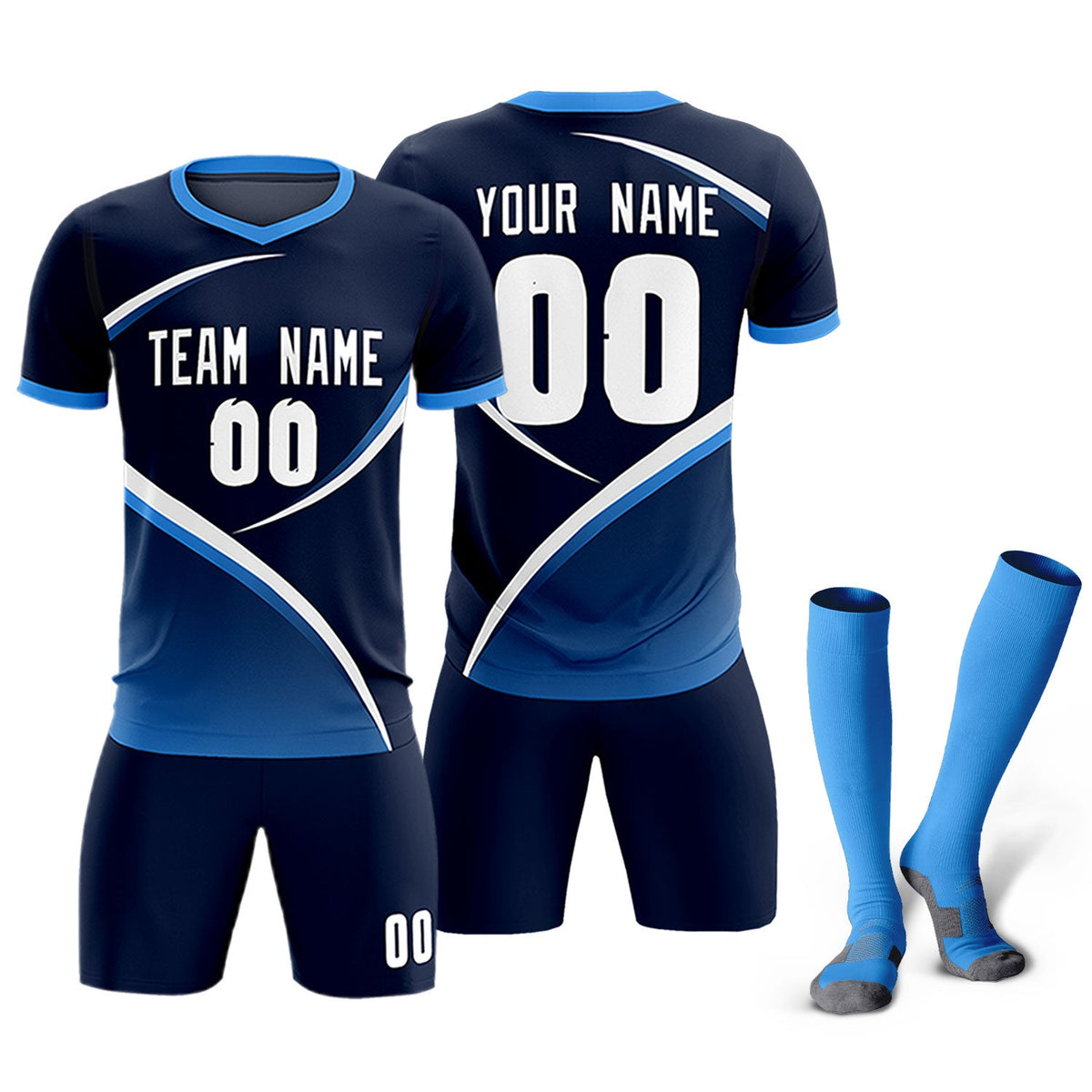 Custom Navy Powder Blue Color Block Training Uniform For Men Soccer Sets Jersey