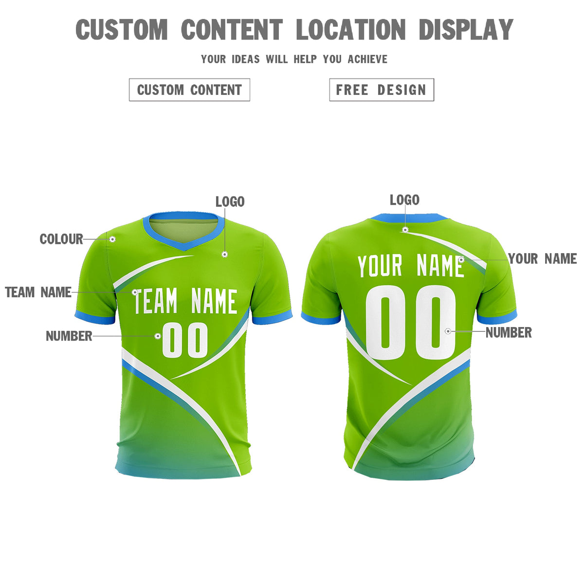 Custom Neon Green Powder Blue Color Block Training Uniform For Men Soccer Sets Jersey
