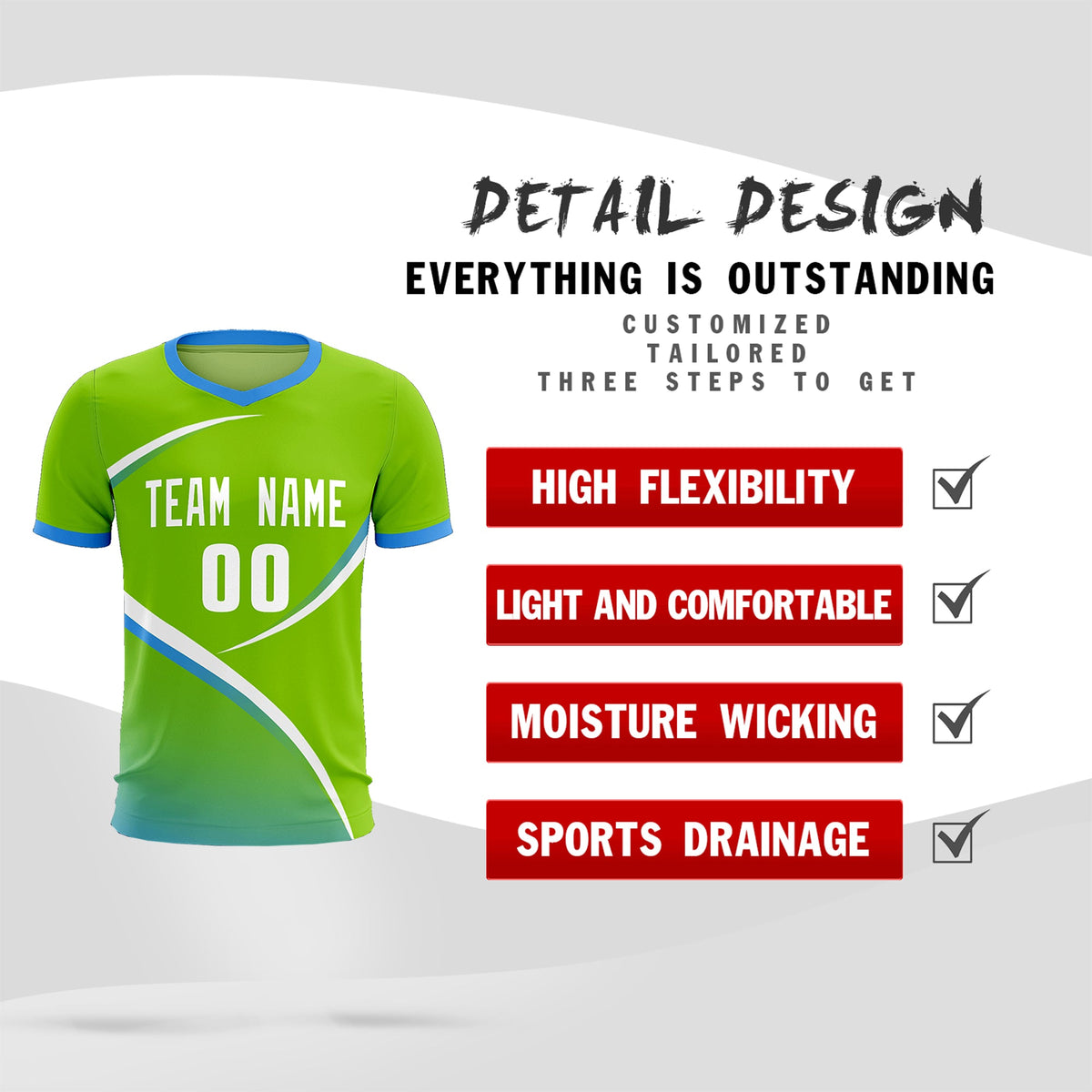 Custom Neon Green Powder Blue Color Block Training Uniform For Men Soccer Sets Jersey