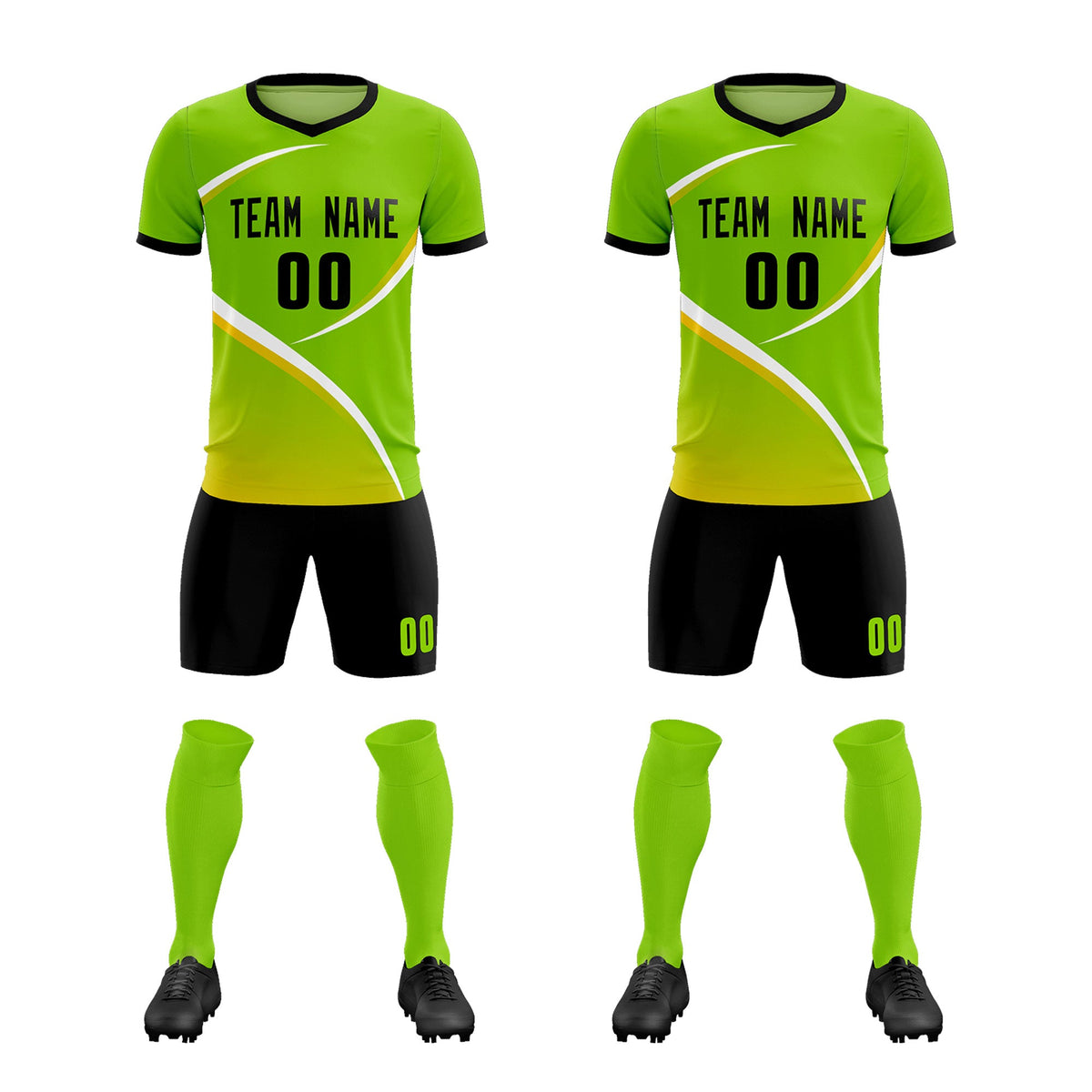Custom Neon Green Black Color Block Training Uniform For Men Soccer Sets Jersey