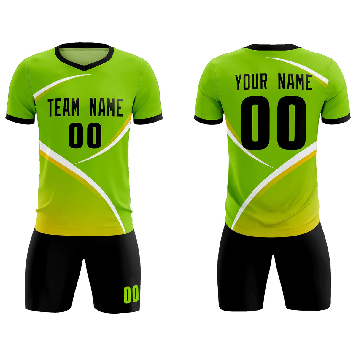 Custom Neon Green Black Color Block Training Uniform For Men Soccer Sets Jersey